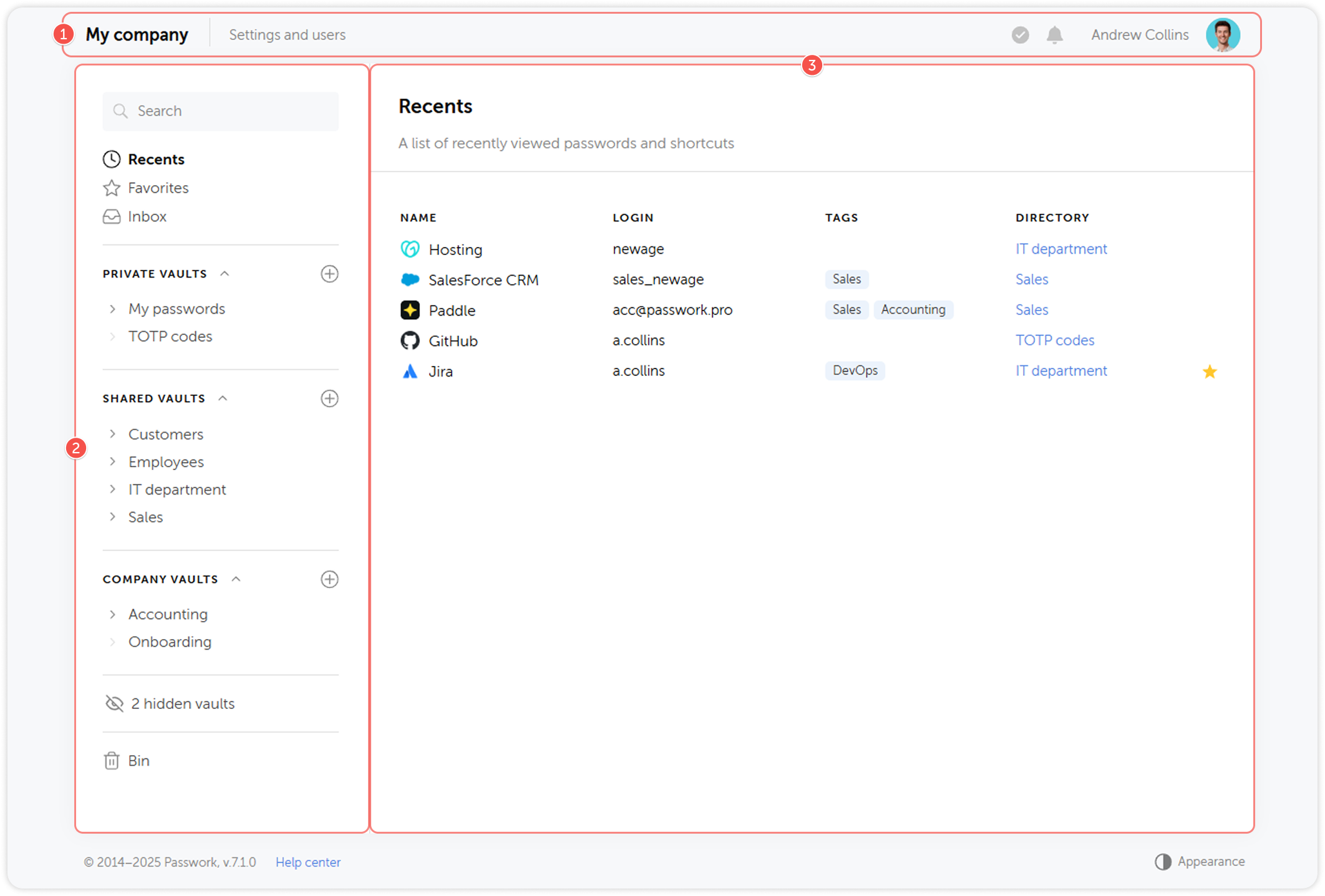 Main window interface